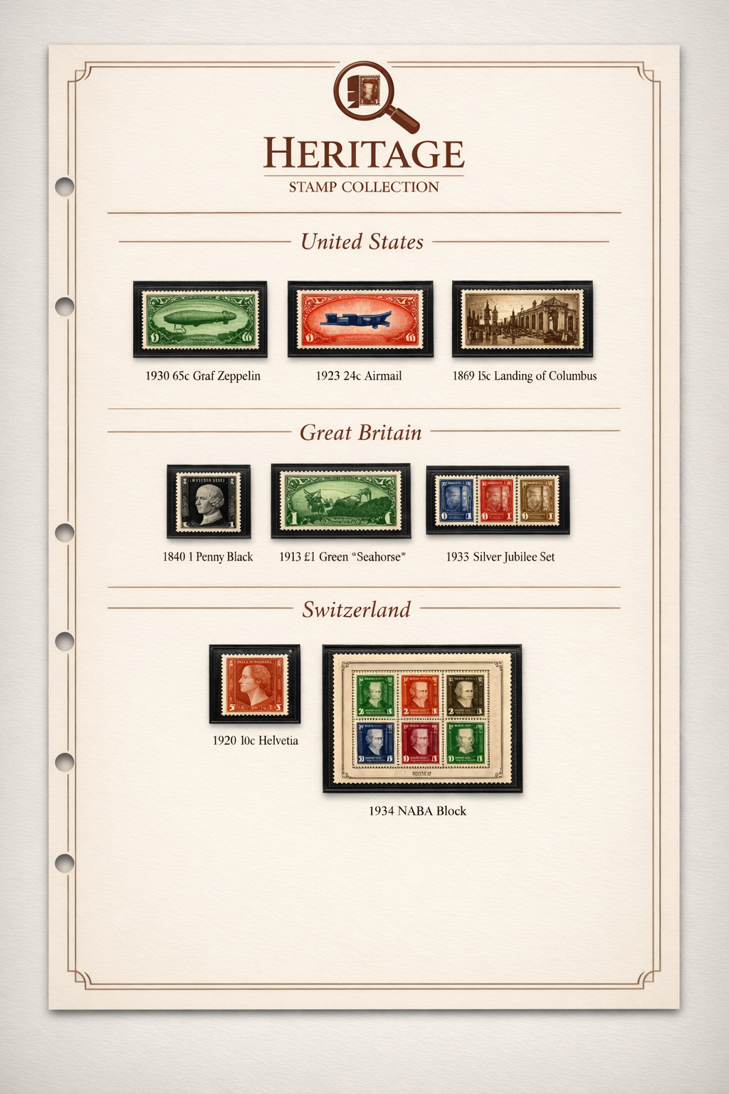 Custom branded album pages for stamp dealers